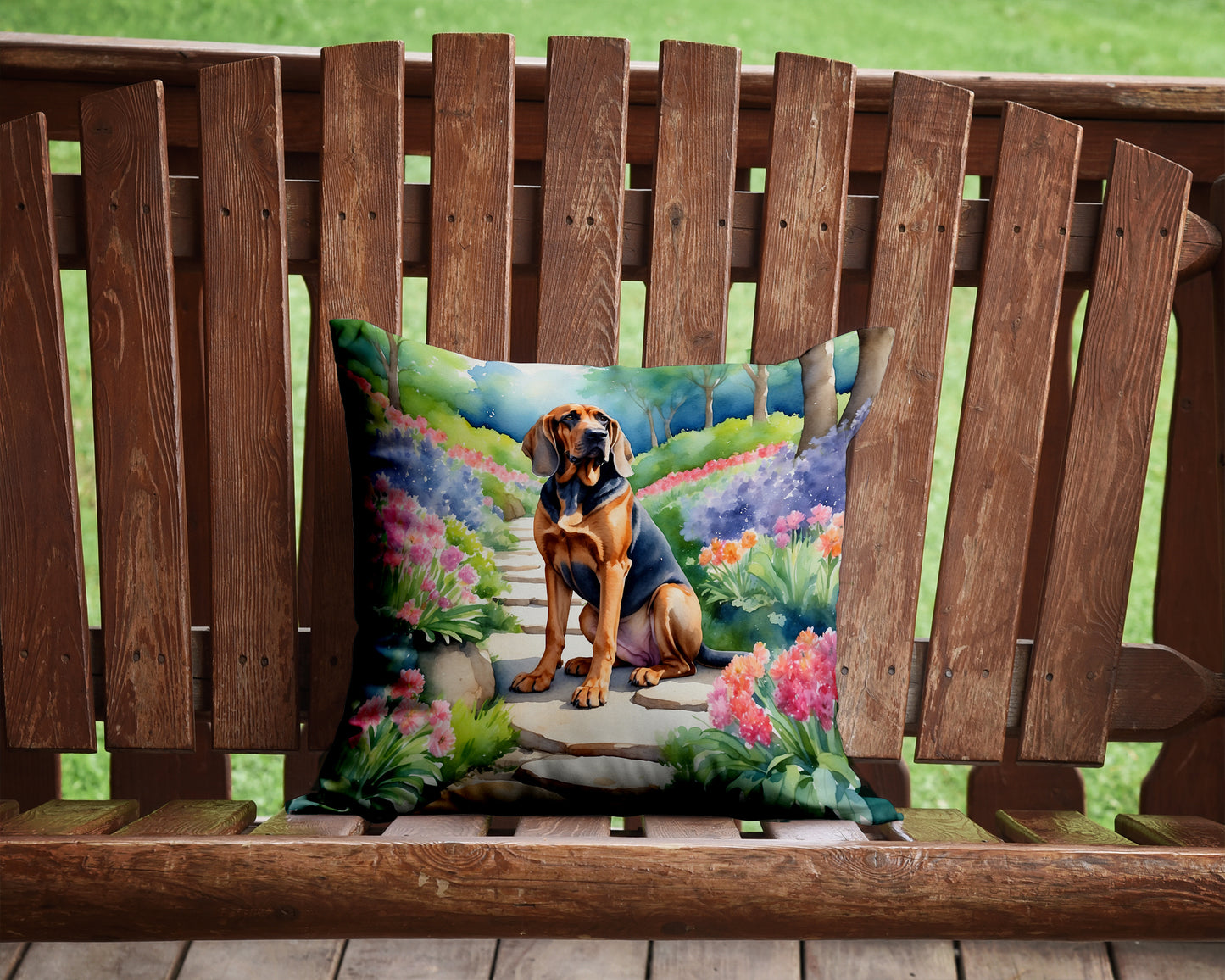 Bloodhound Spring Path Throw Pillow