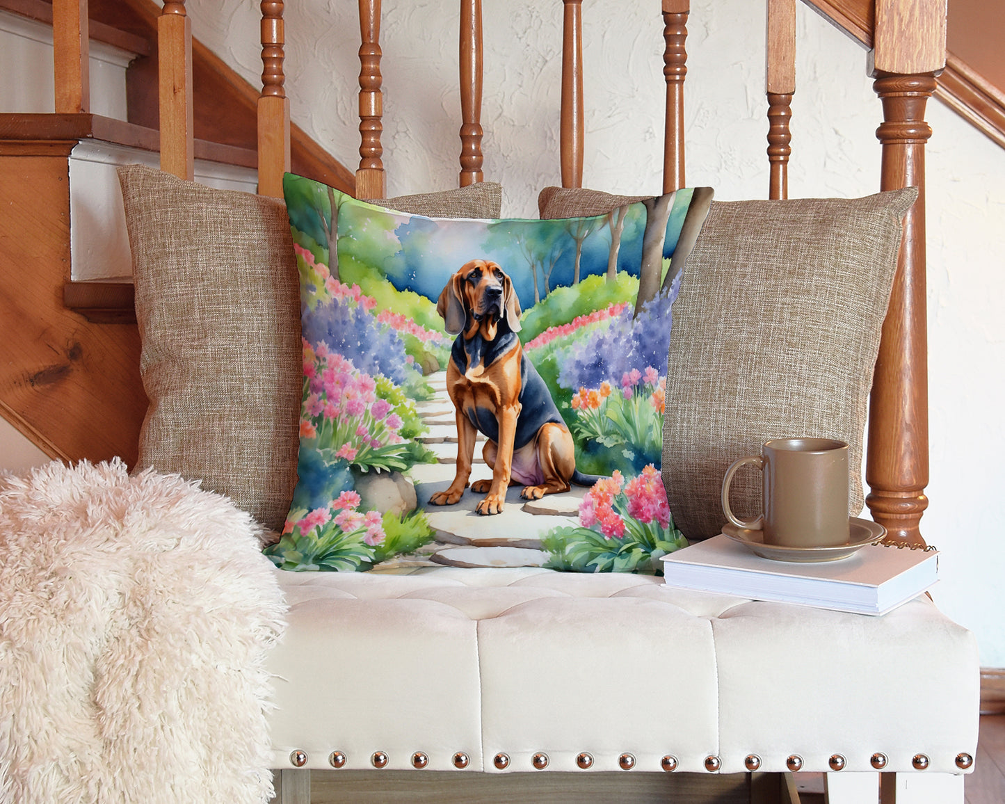 Bloodhound Spring Path Throw Pillow