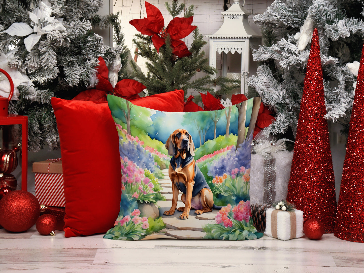 Bloodhound Spring Path Throw Pillow