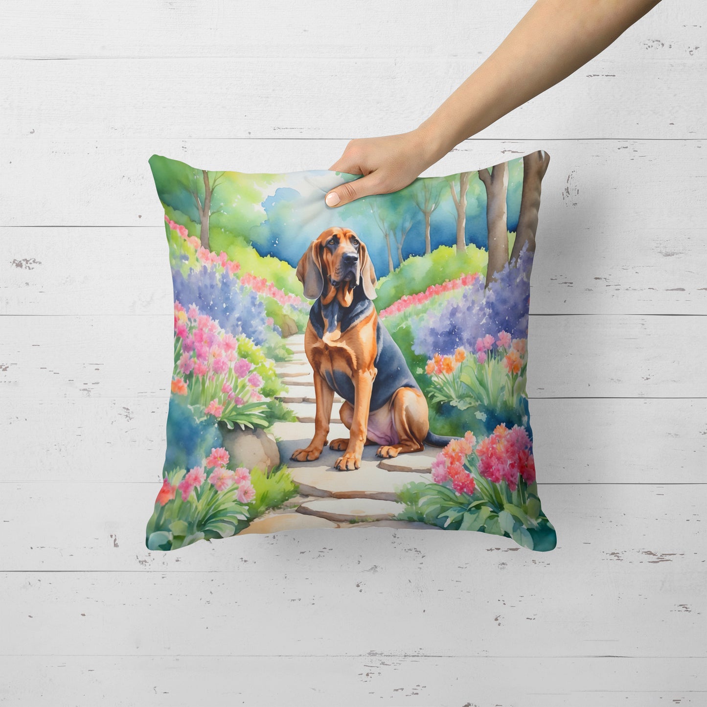 Bloodhound Spring Path Throw Pillow