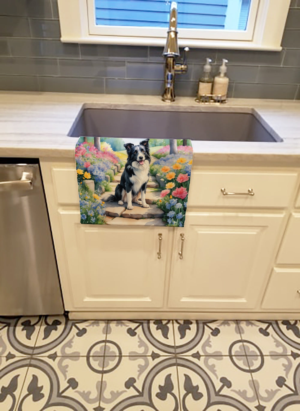 Border Collie Spring Path Kitchen Towel