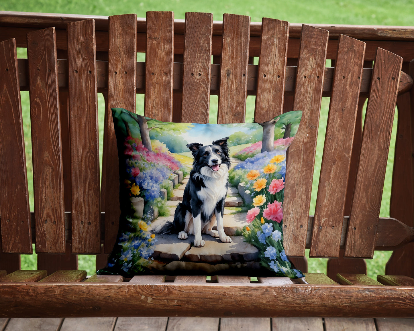 Border Collie Spring Path Throw Pillow