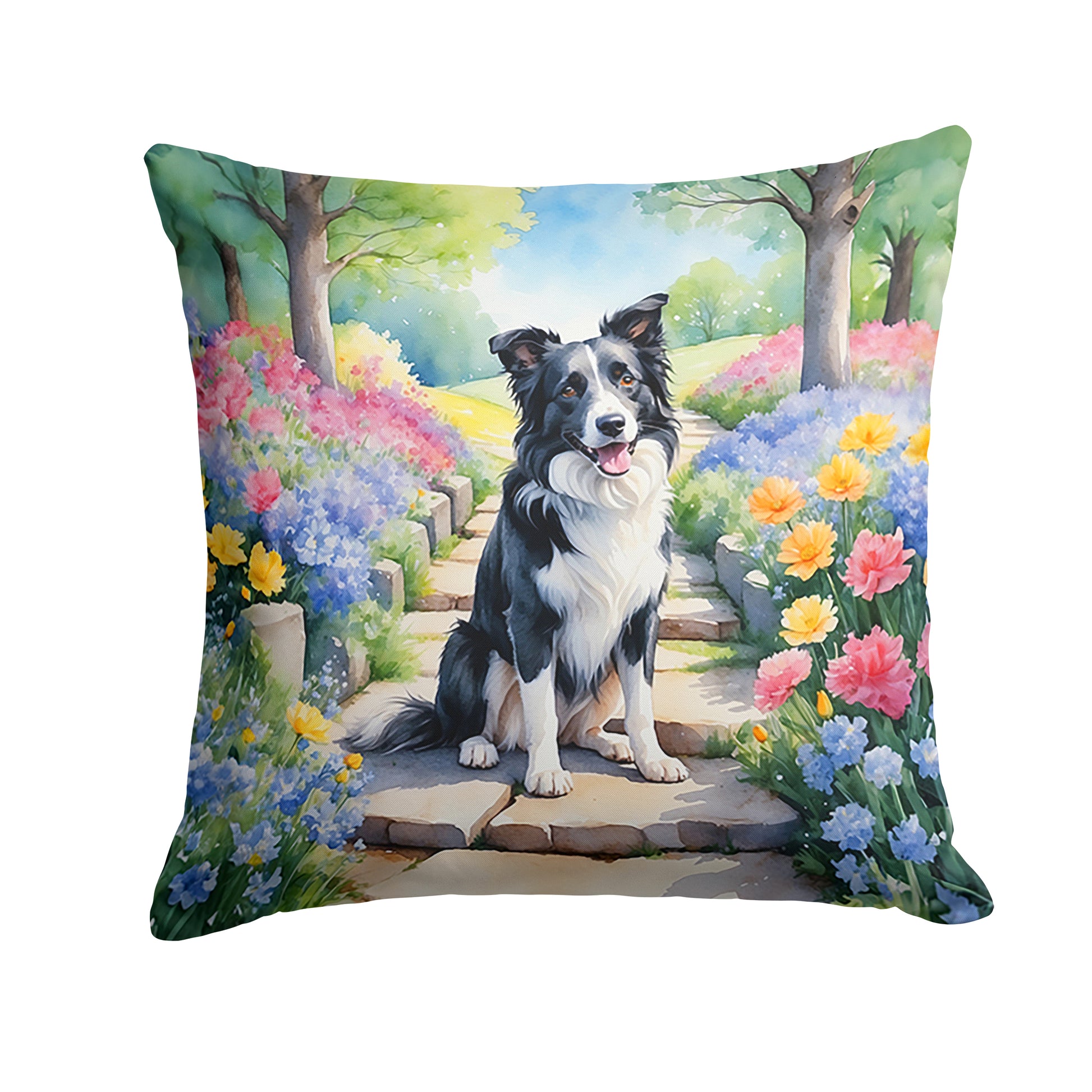 Buy this Border Collie Spring Path Throw Pillow