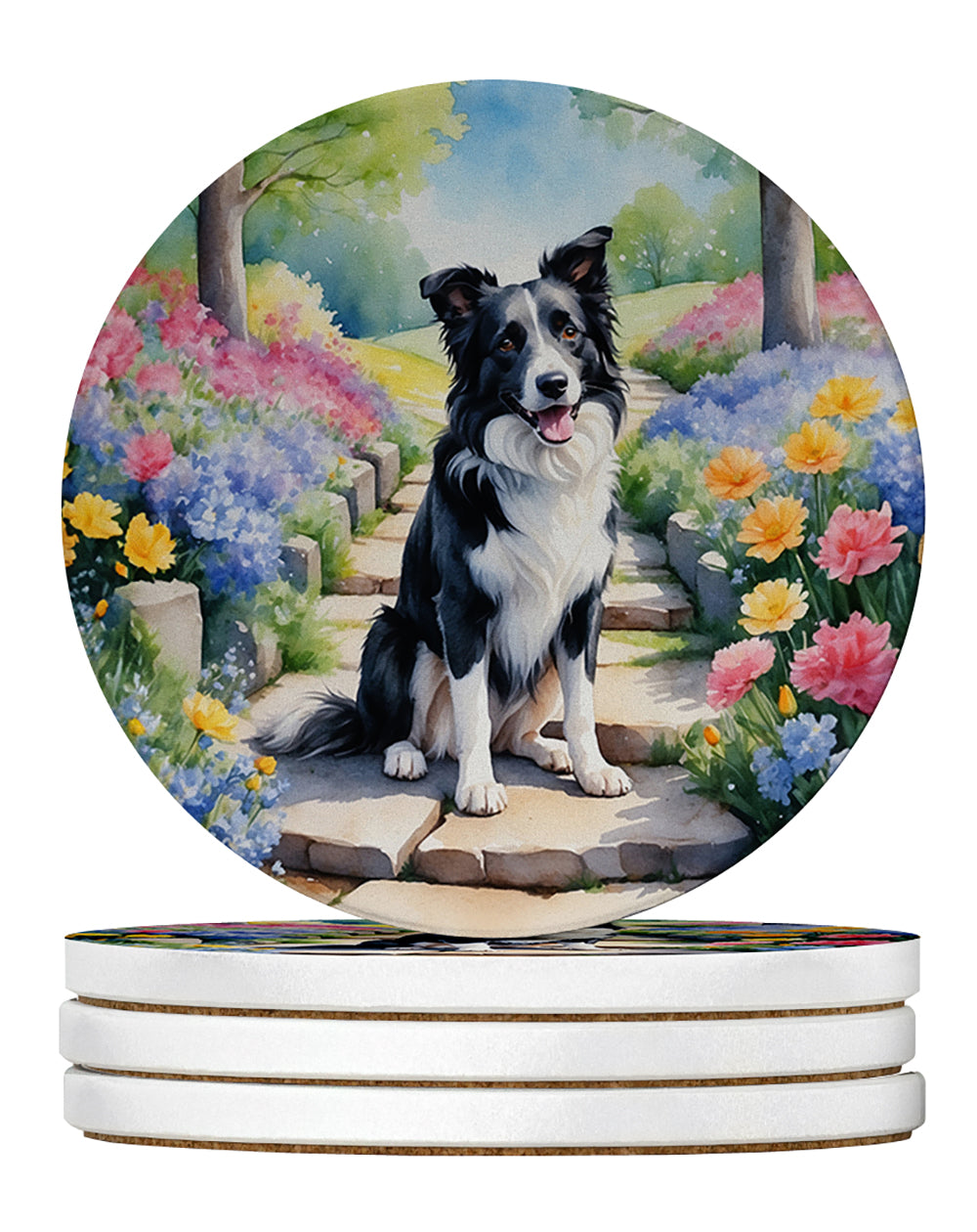 Buy this Border Collie Spring Path Large Sandstone Coasters Pack of 4