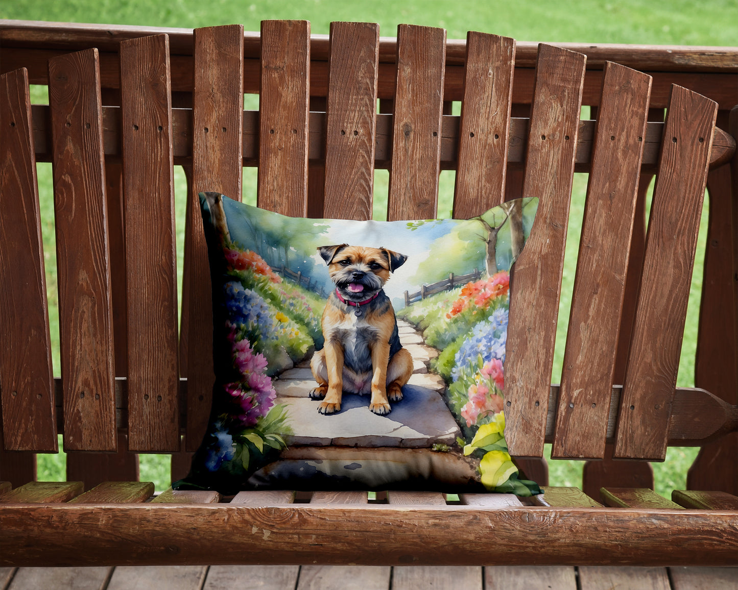 Border Terrier Spring Path Throw Pillow