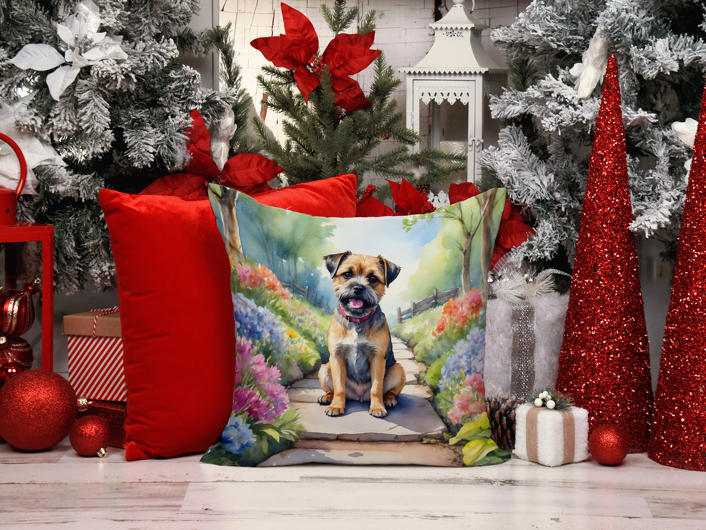 Border Terrier Spring Path Throw Pillow