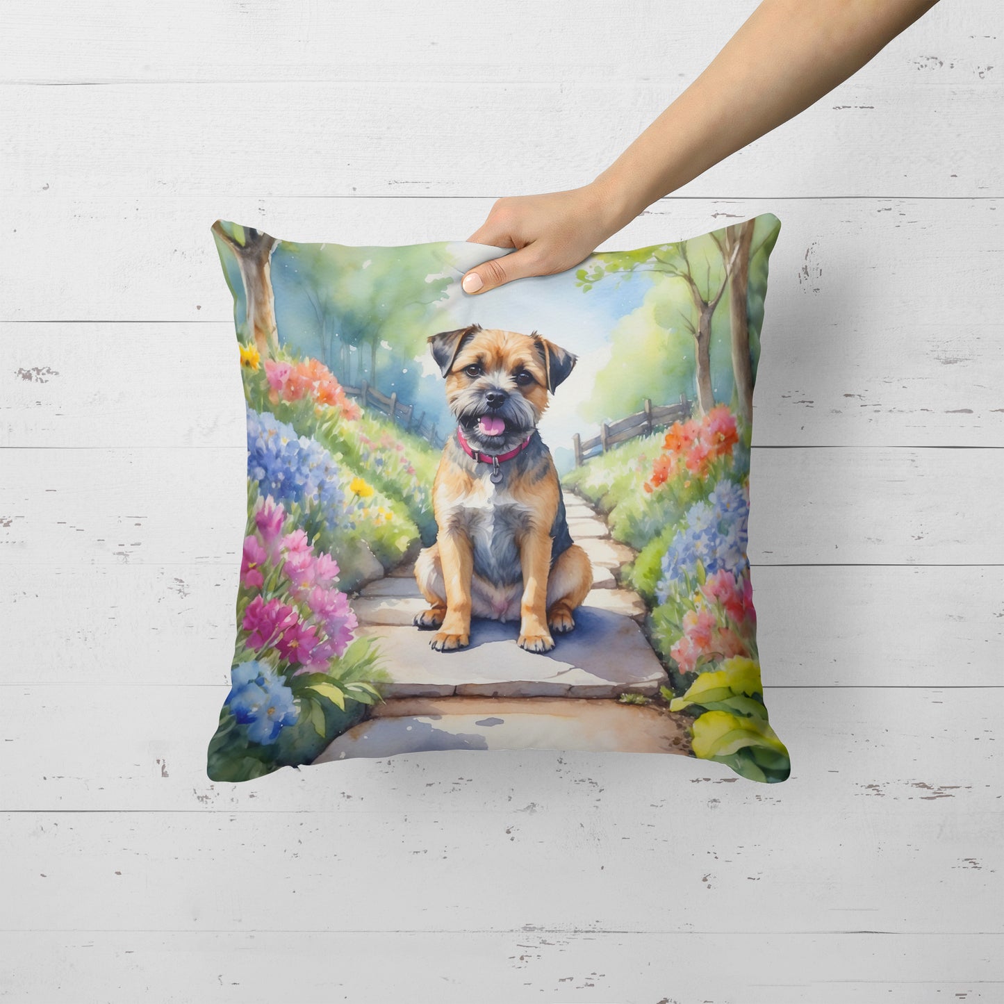 Border Terrier Spring Path Throw Pillow