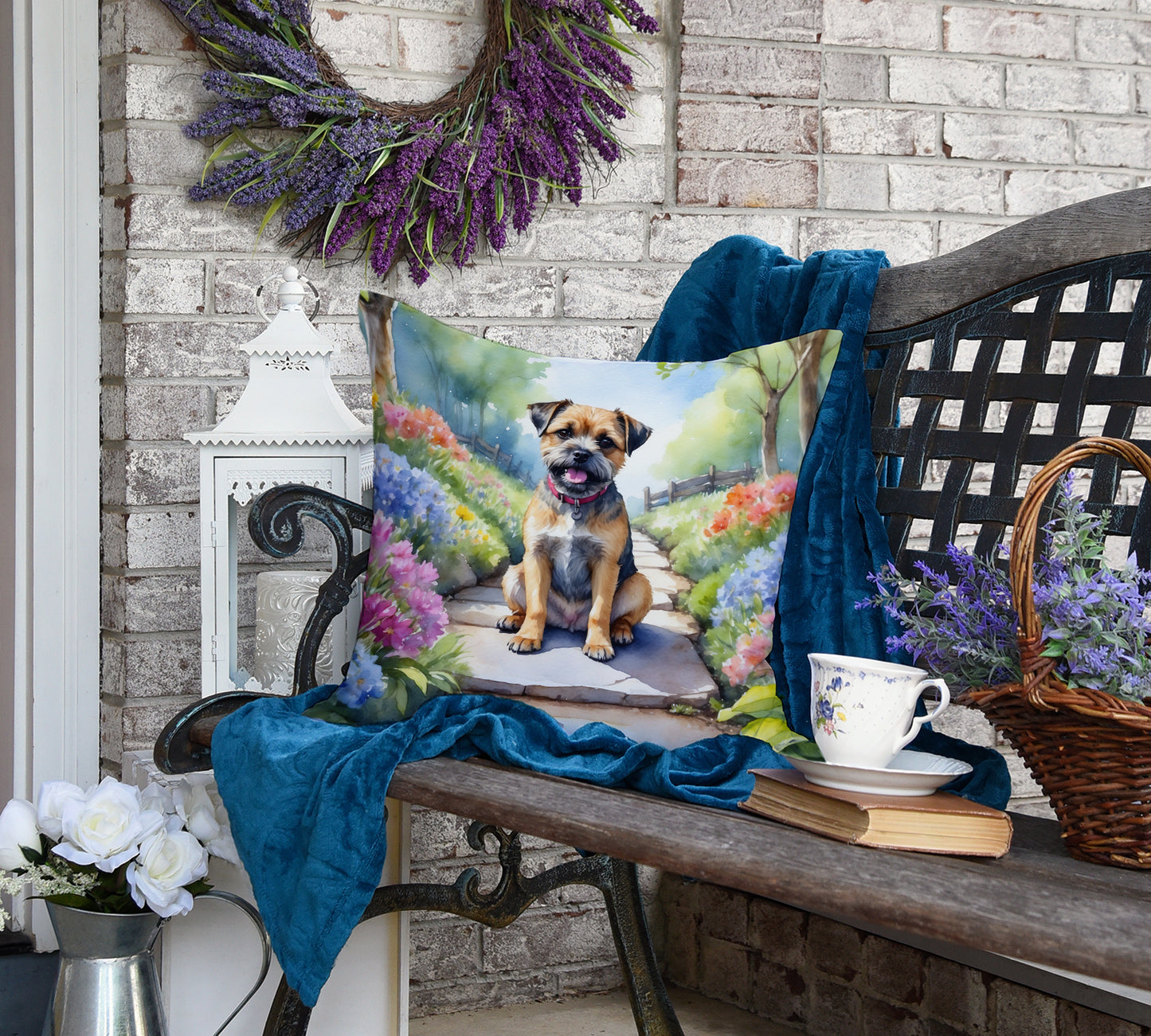 Border Terrier Spring Path Throw Pillow