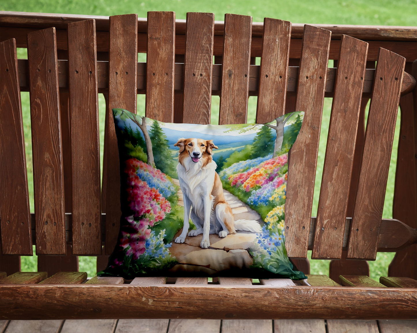 Borzoi Spring Path Throw Pillow