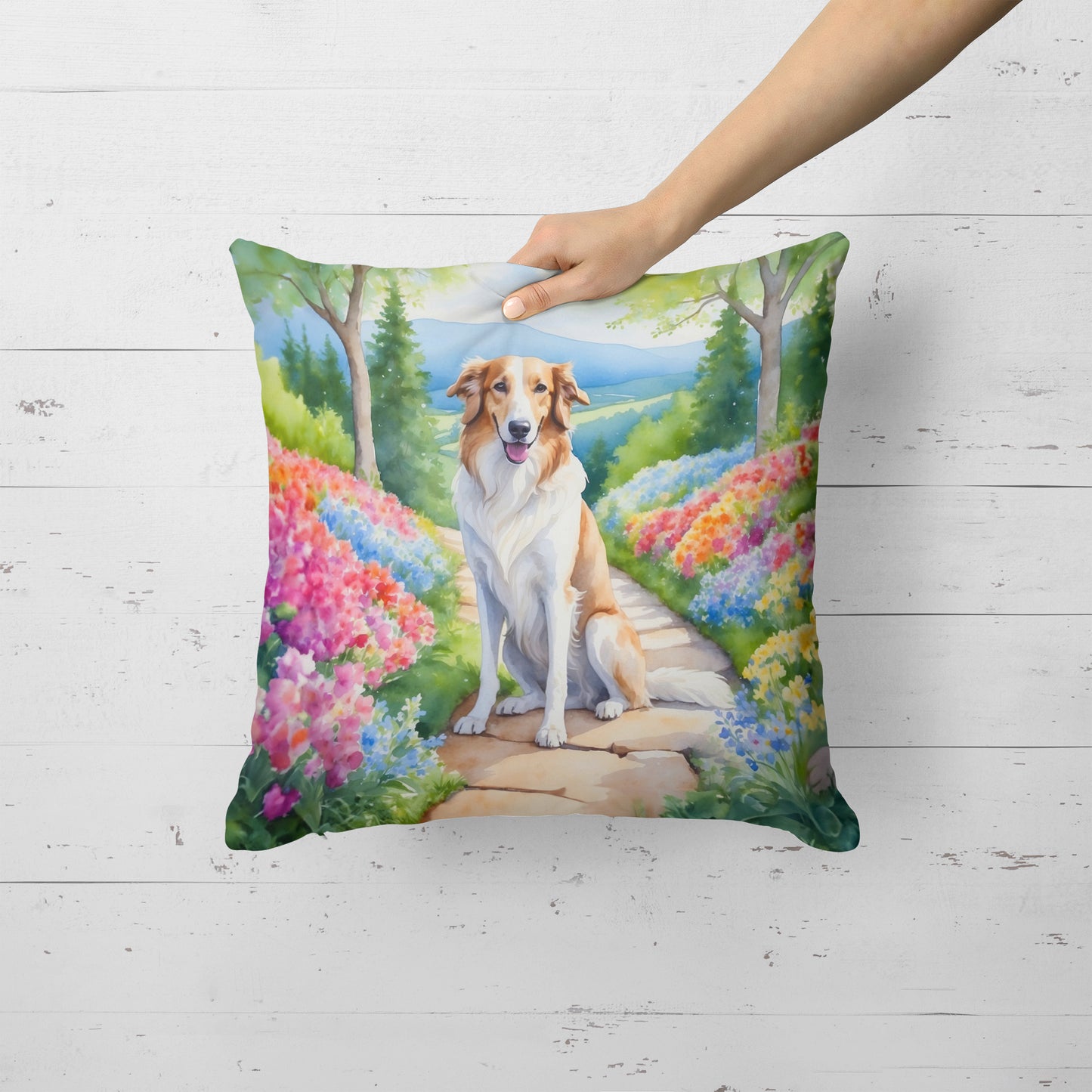 Borzoi Spring Path Throw Pillow