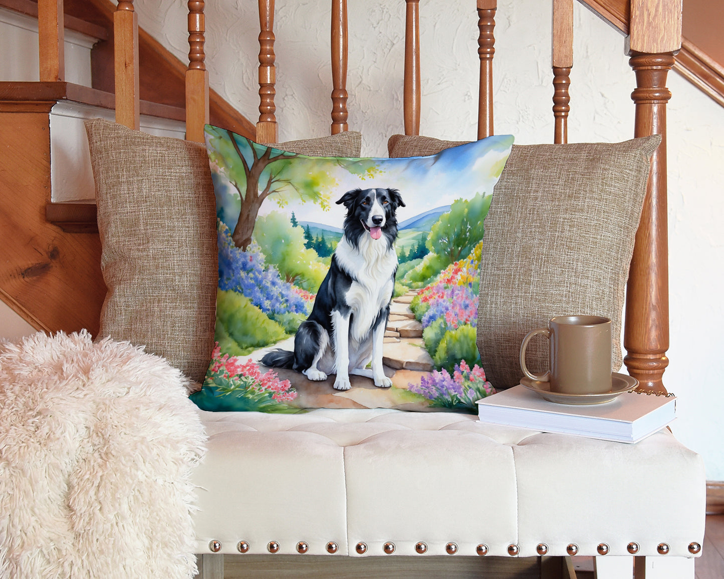 Borzoi Spring Path Throw Pillow