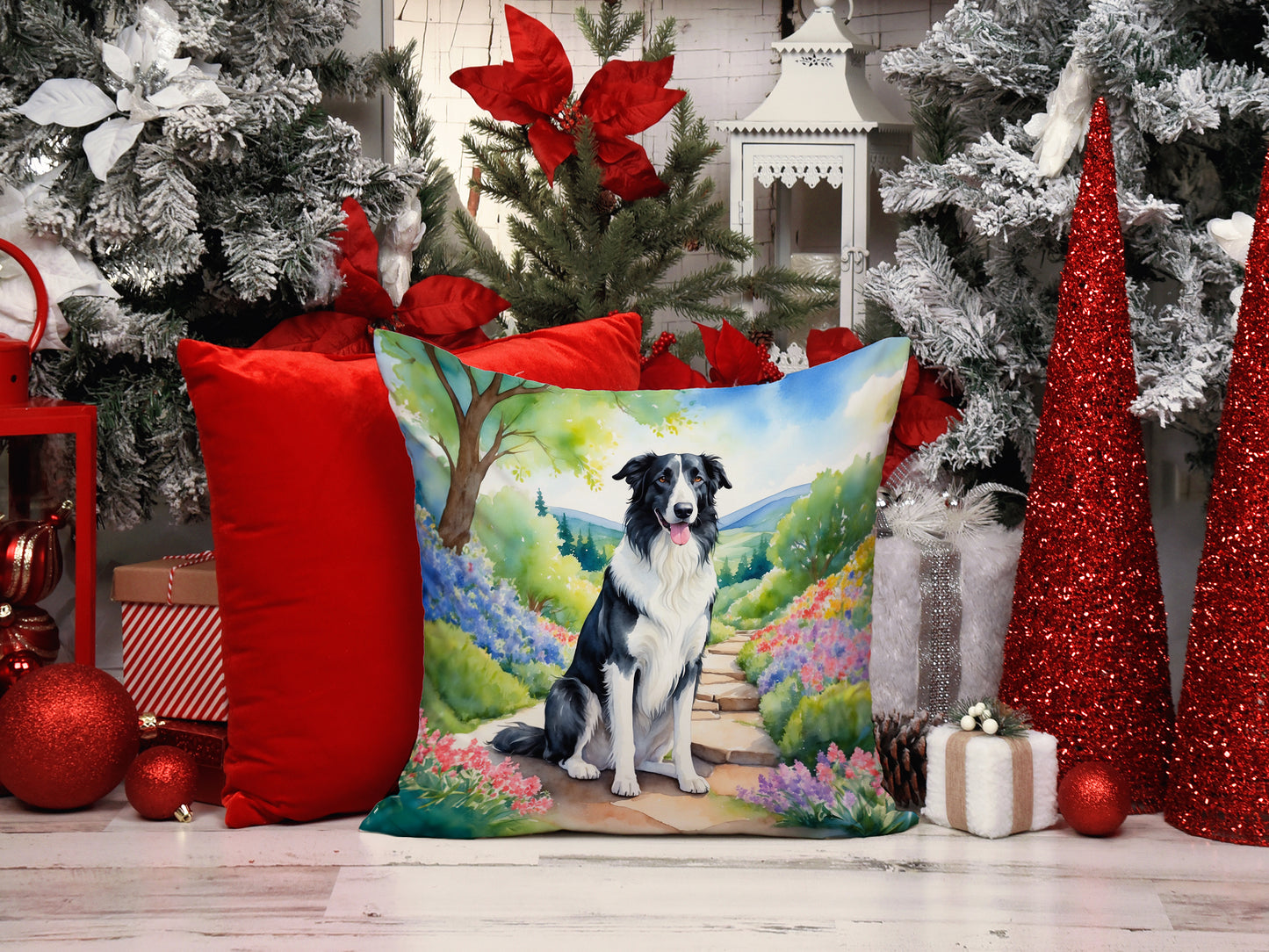 Borzoi Spring Path Throw Pillow