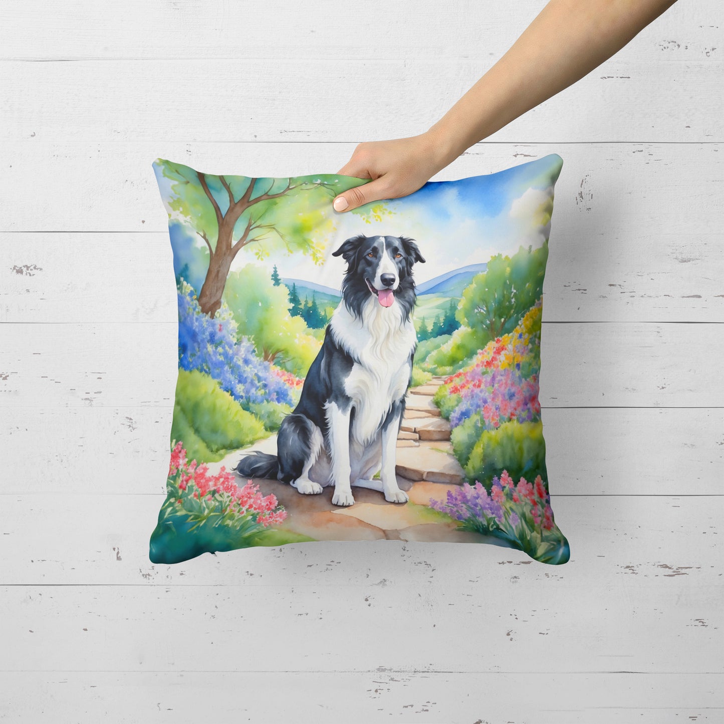 Borzoi Spring Path Throw Pillow