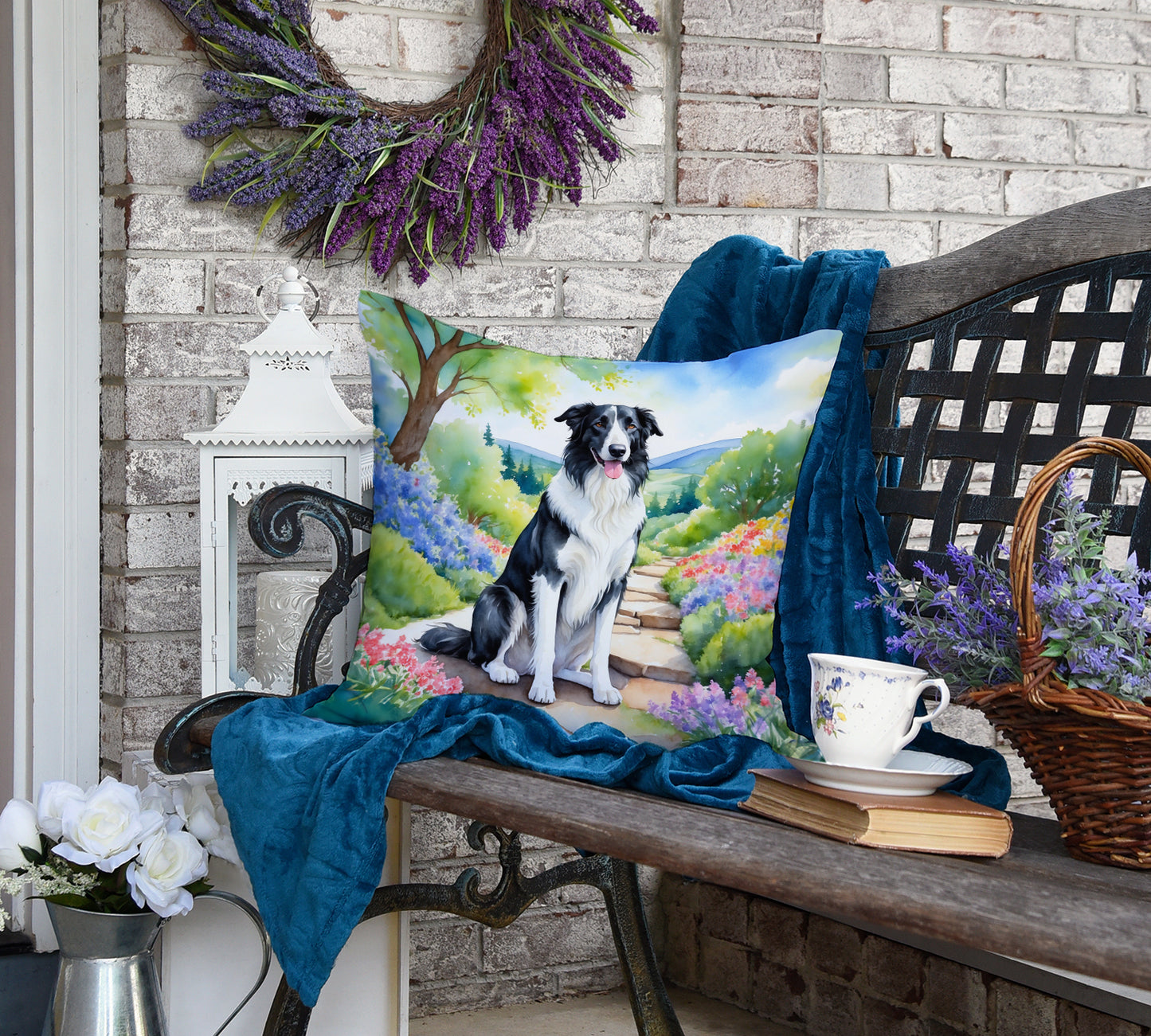 Borzoi Spring Path Throw Pillow