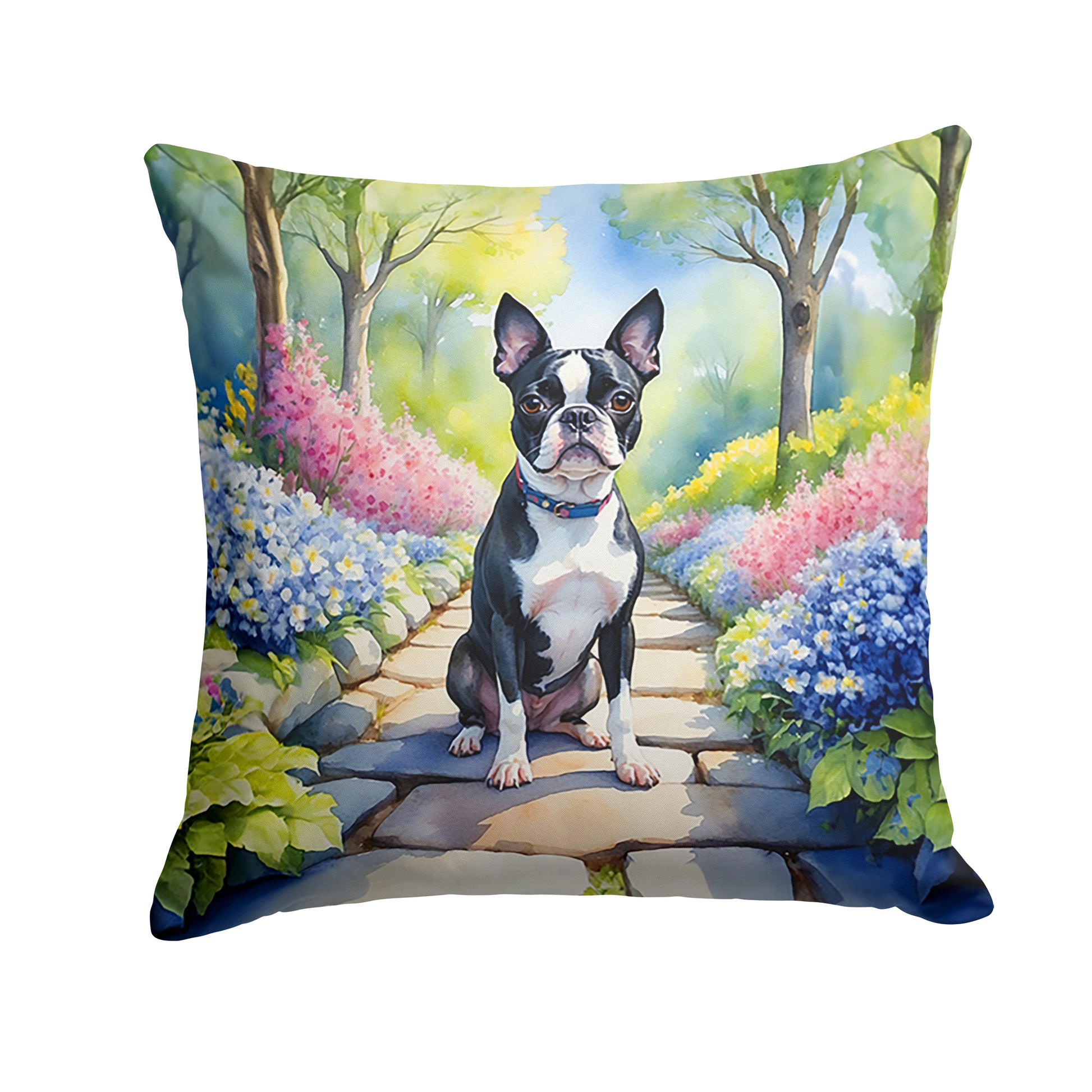 Buy this Boston Terrier Spring Path Throw Pillow