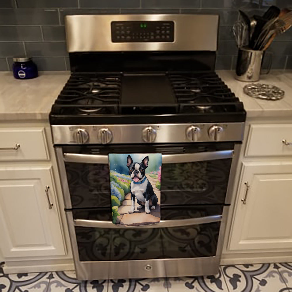 Boston Terrier Spring Path Kitchen Towel