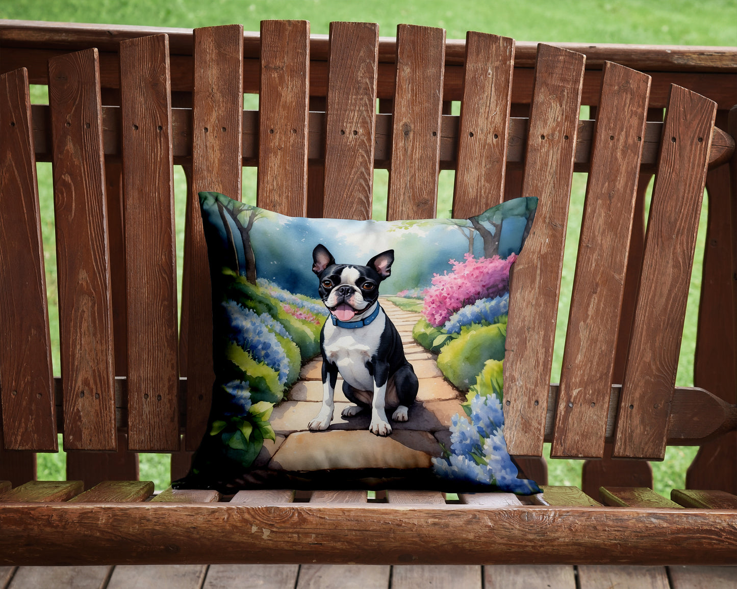 Boston Terrier Spring Path Throw Pillow