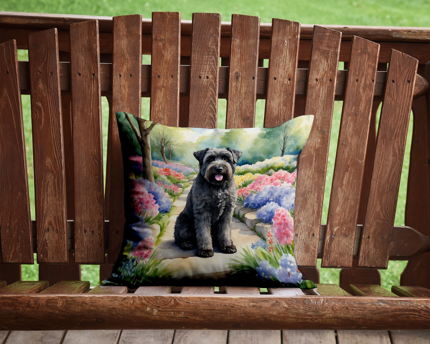 Bouvier des Flandres Spring Path Throw Pillow