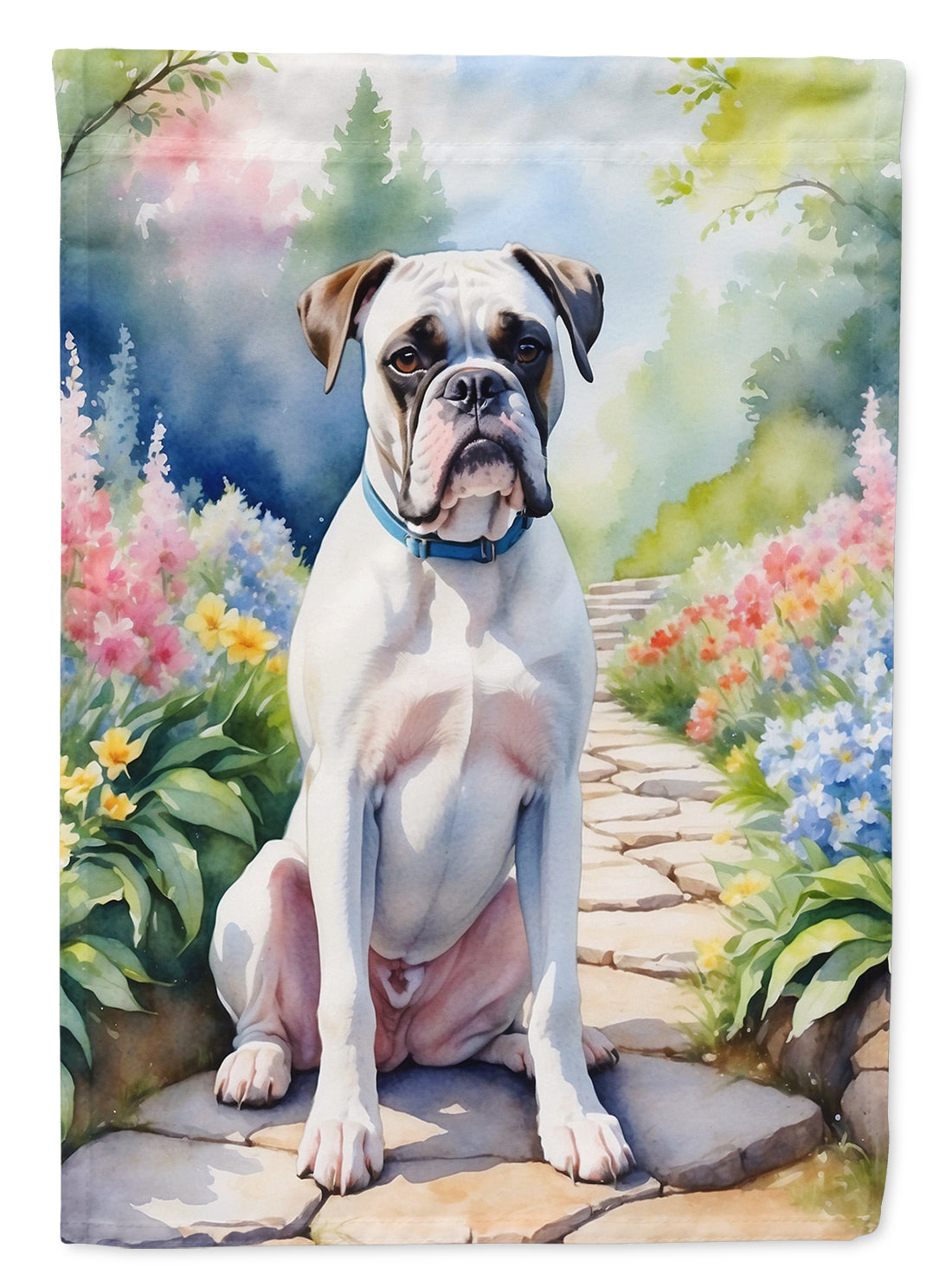 Buy this White Boxer Spring Path House Flag