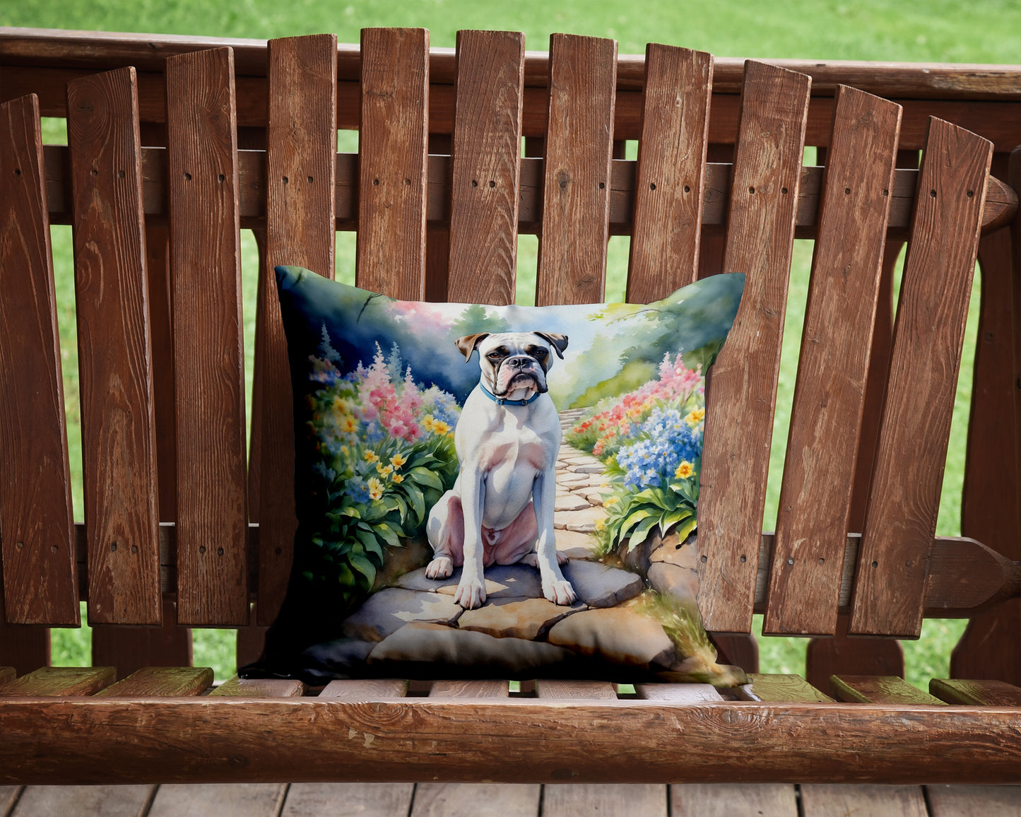 White Boxer Spring Path Throw Pillow