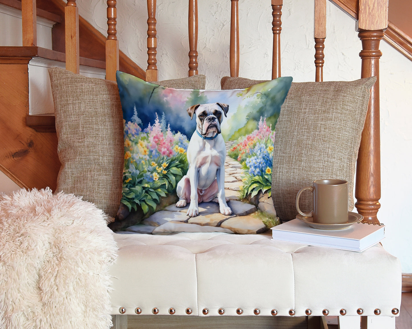 White Boxer Spring Path Throw Pillow