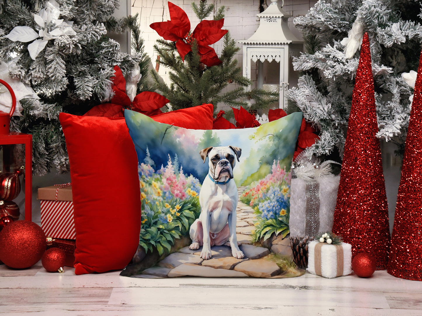 White Boxer Spring Path Throw Pillow