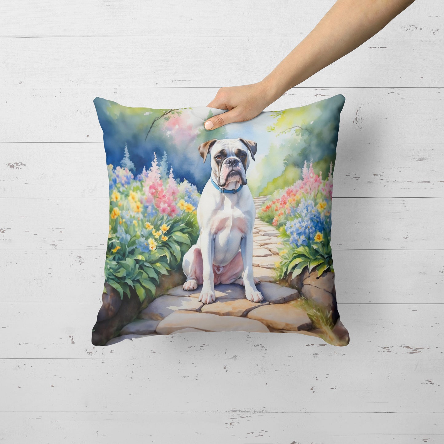 White Boxer Spring Path Throw Pillow