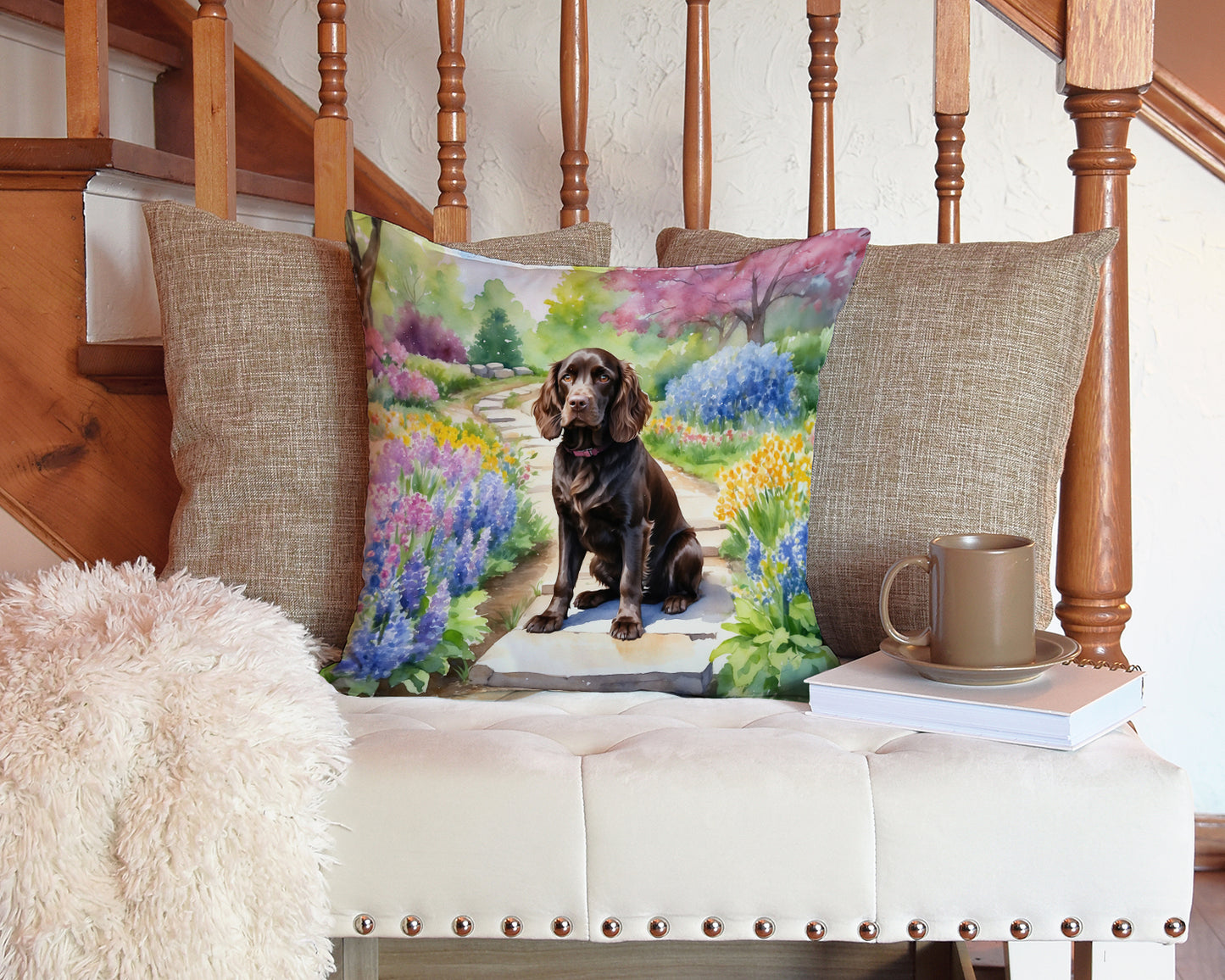 Boykin Spaniel Spring Path Throw Pillow