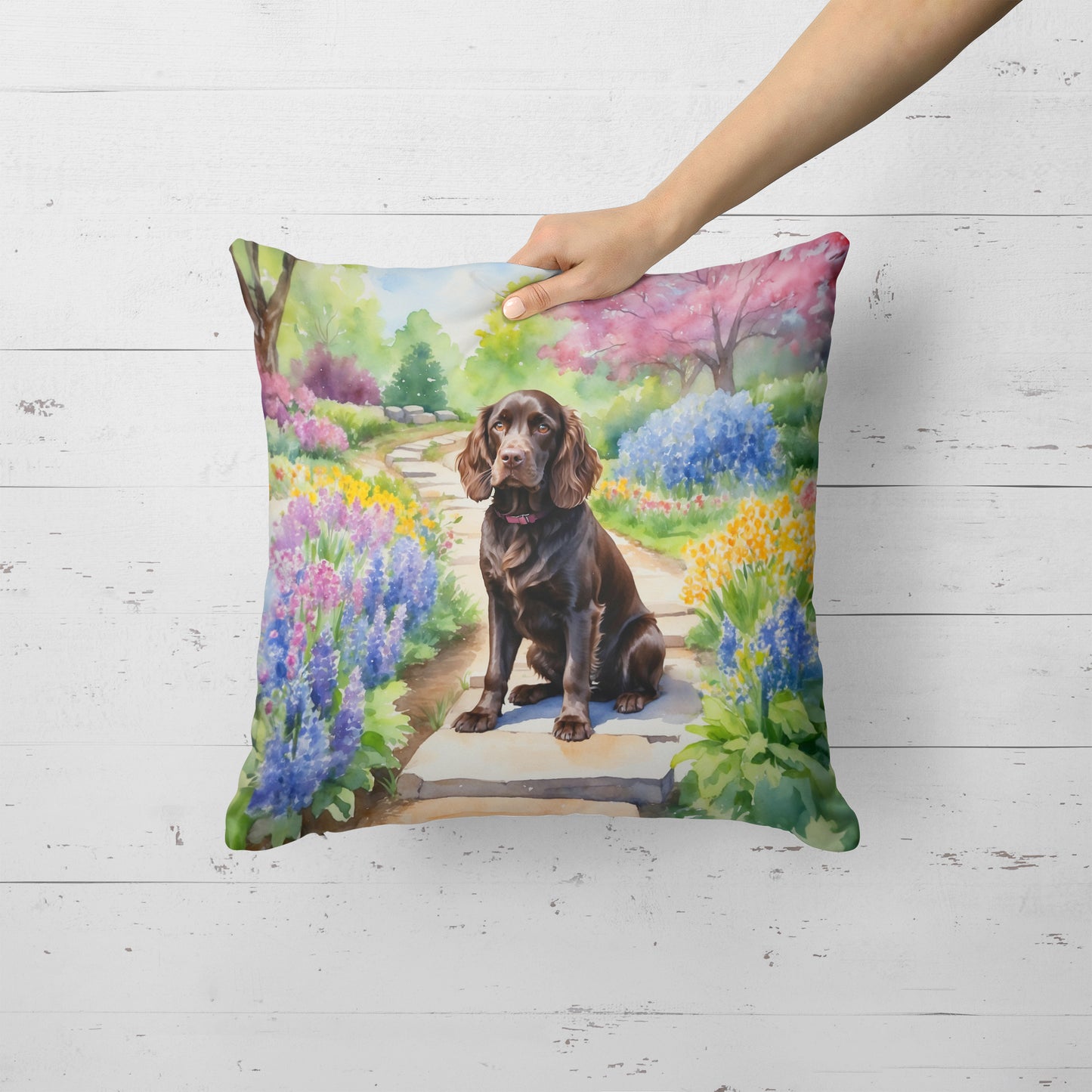 Boykin Spaniel Spring Path Throw Pillow