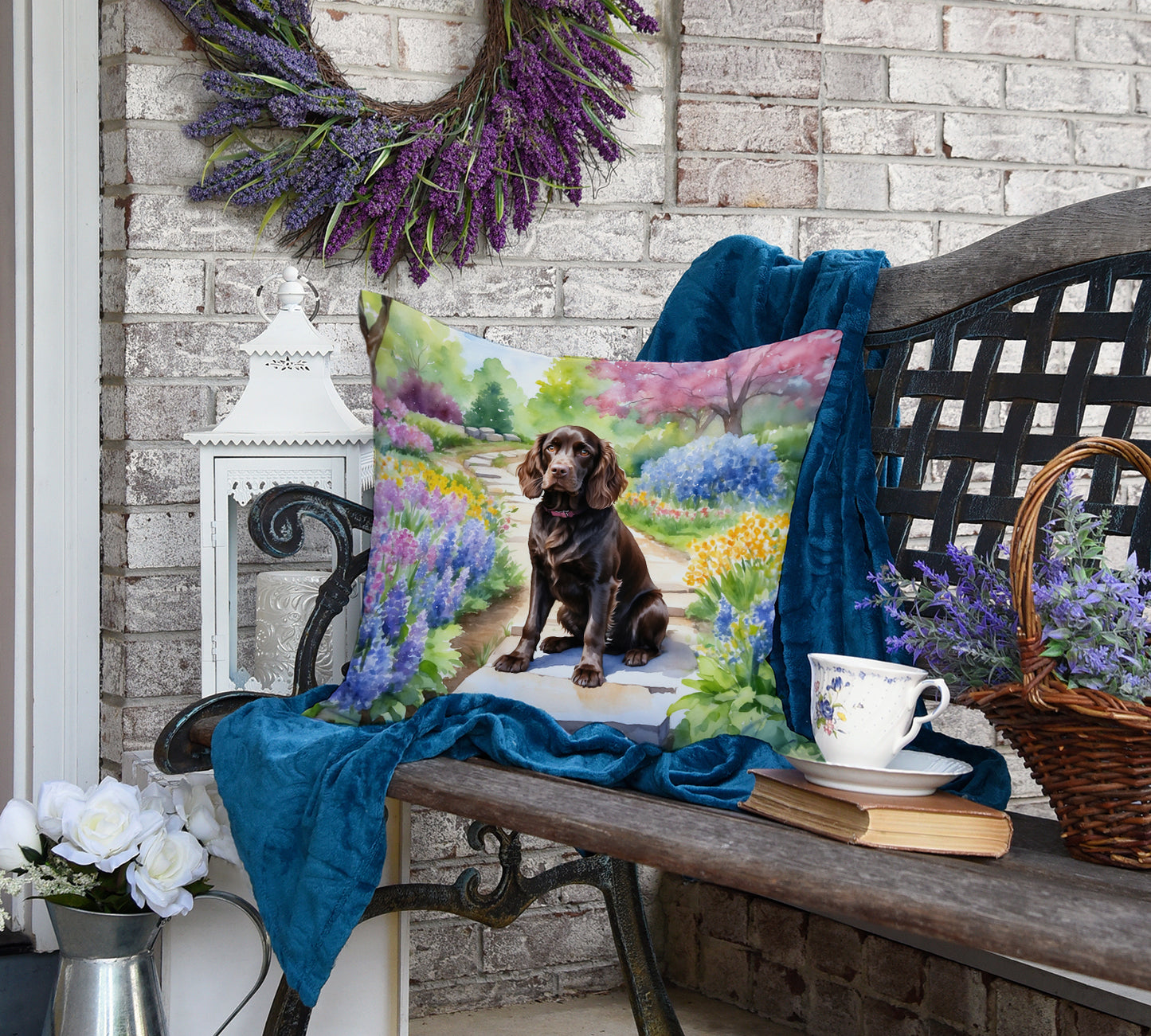 Boykin Spaniel Spring Path Throw Pillow