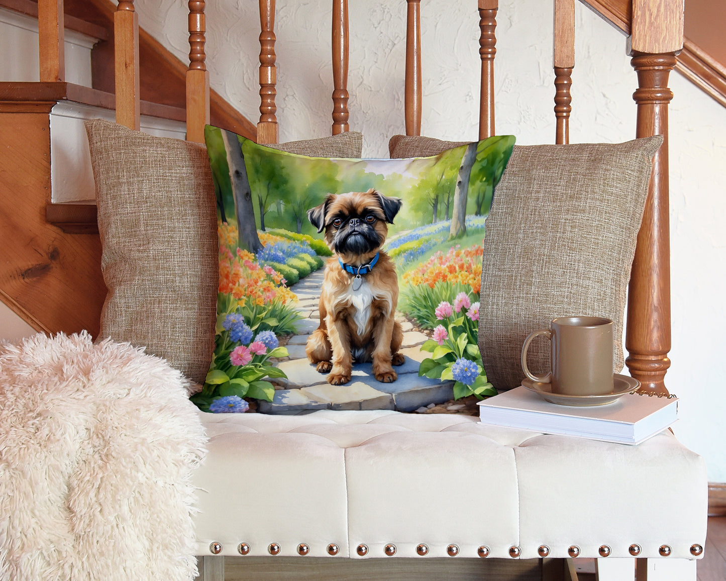 Brussels Griffon Spring Path Throw Pillow