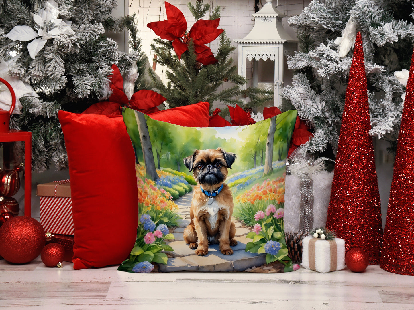 Brussels Griffon Spring Path Throw Pillow