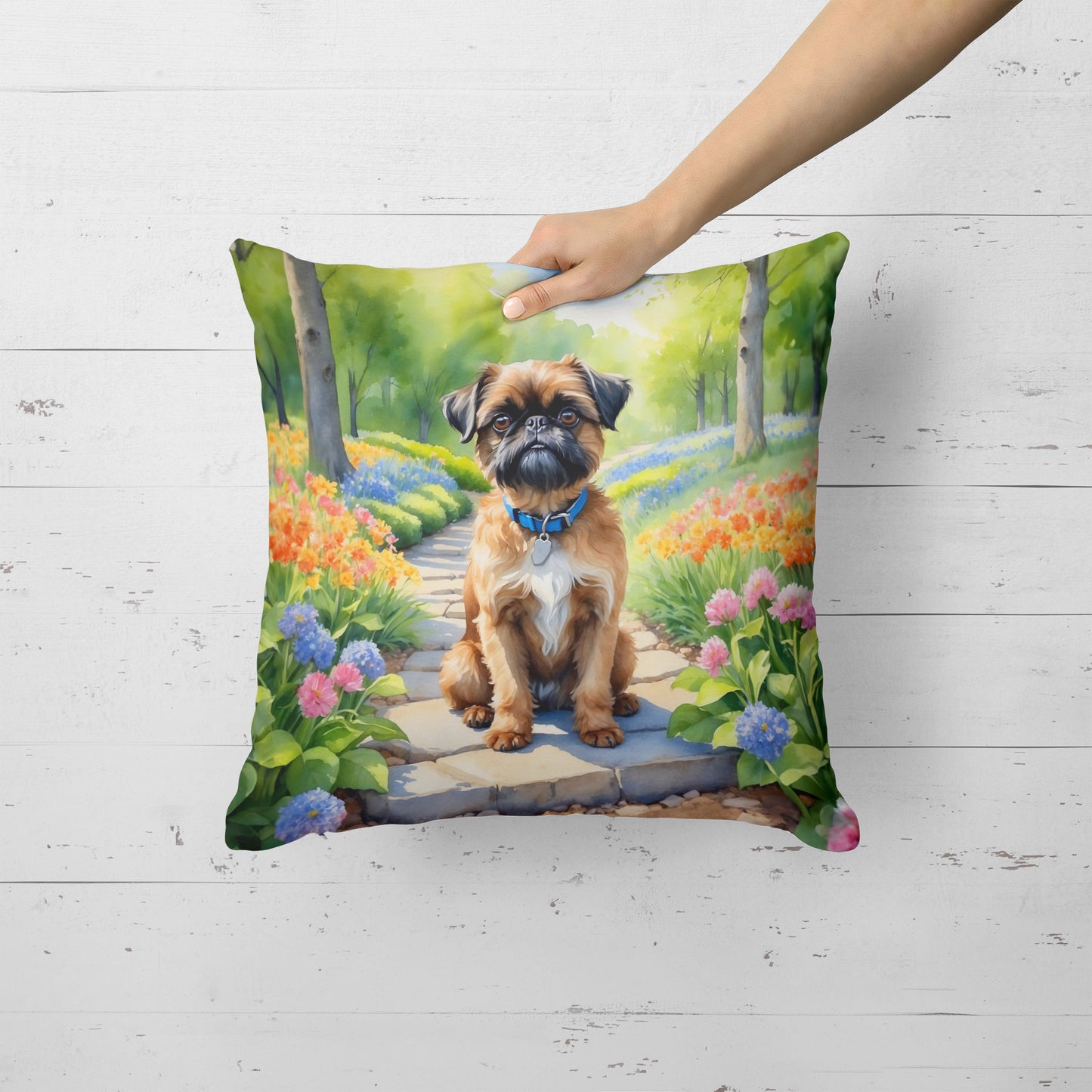 Brussels Griffon Spring Path Throw Pillow