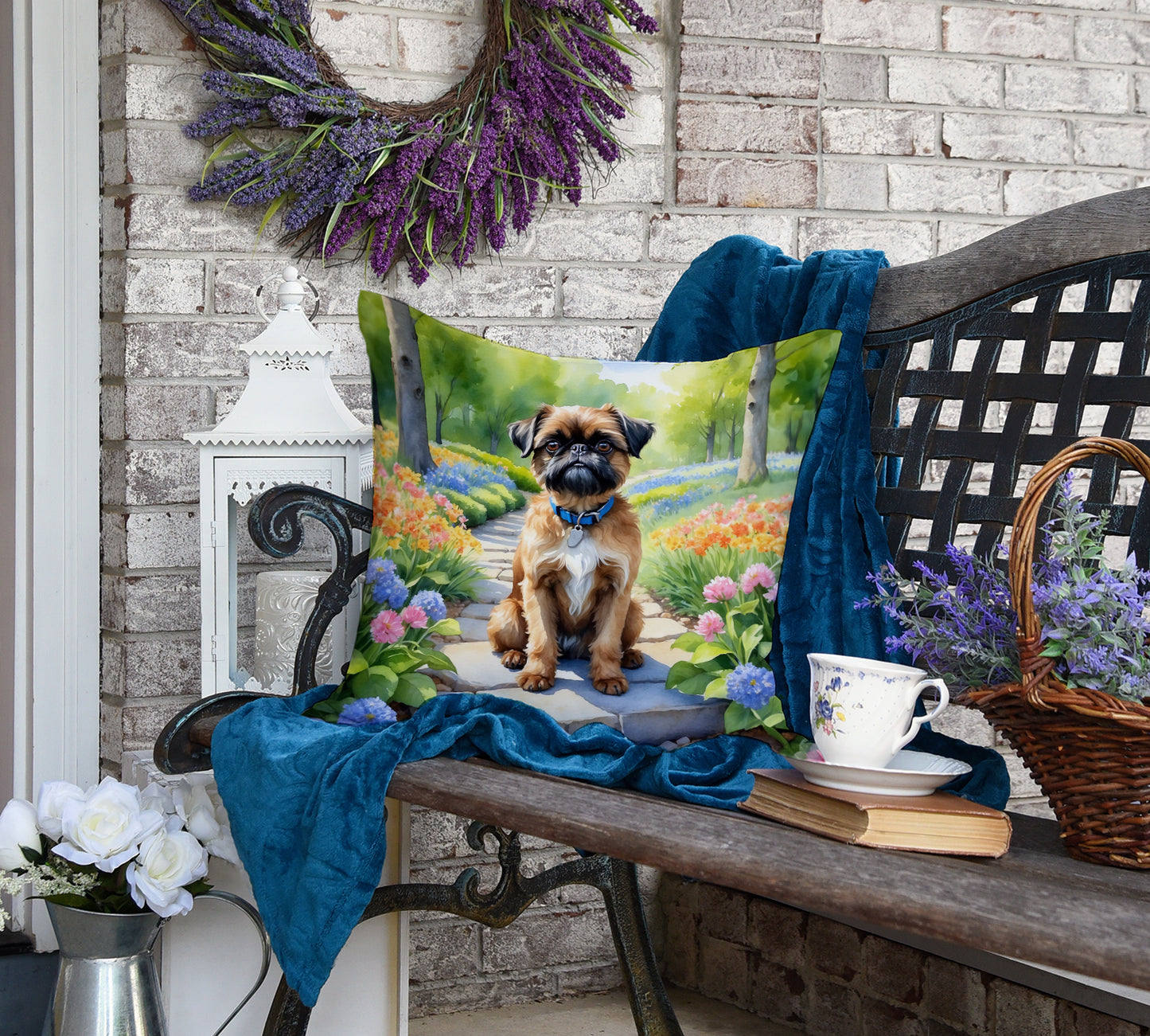 Brussels Griffon Spring Path Throw Pillow