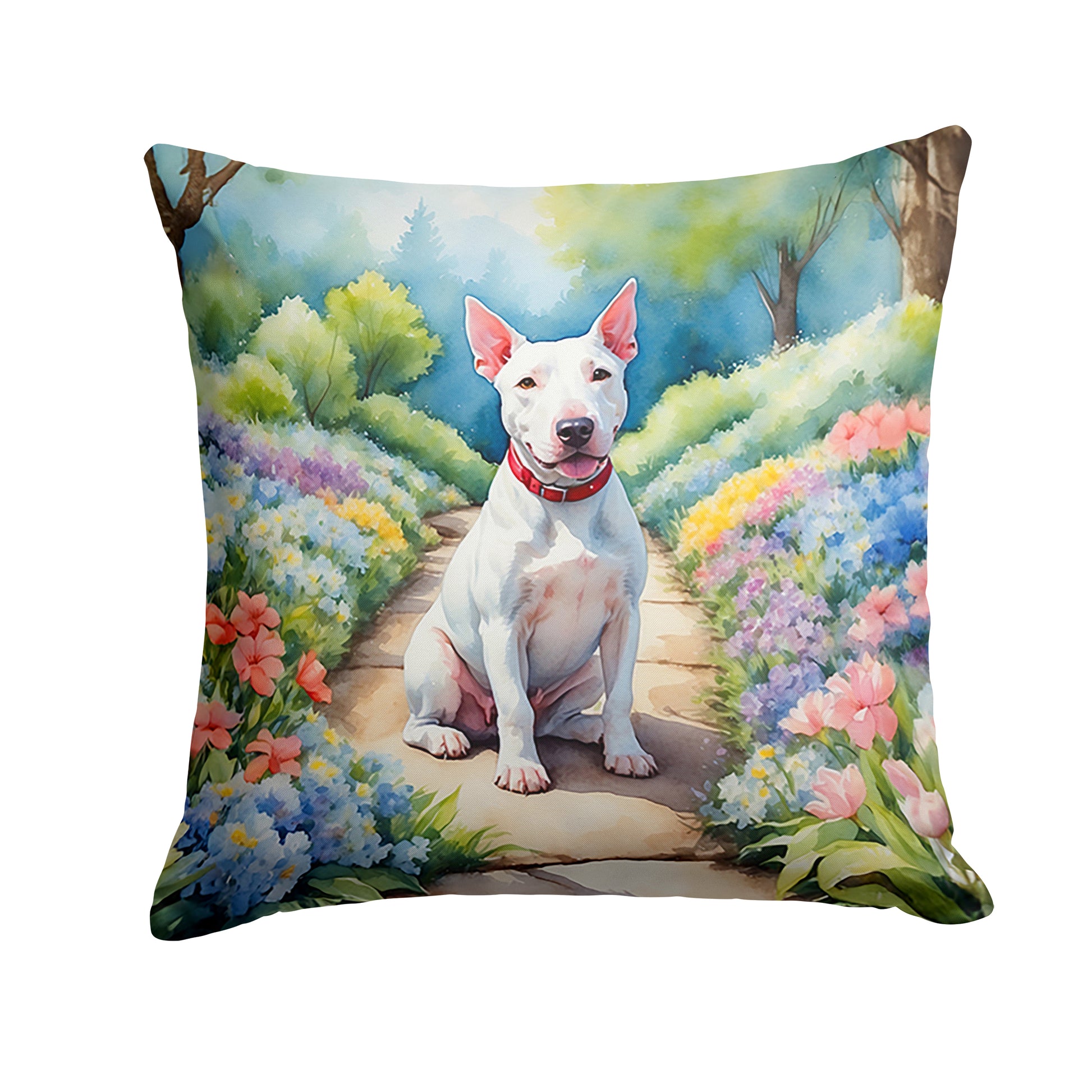 Buy this Bull Terrier Spring Path Throw Pillow