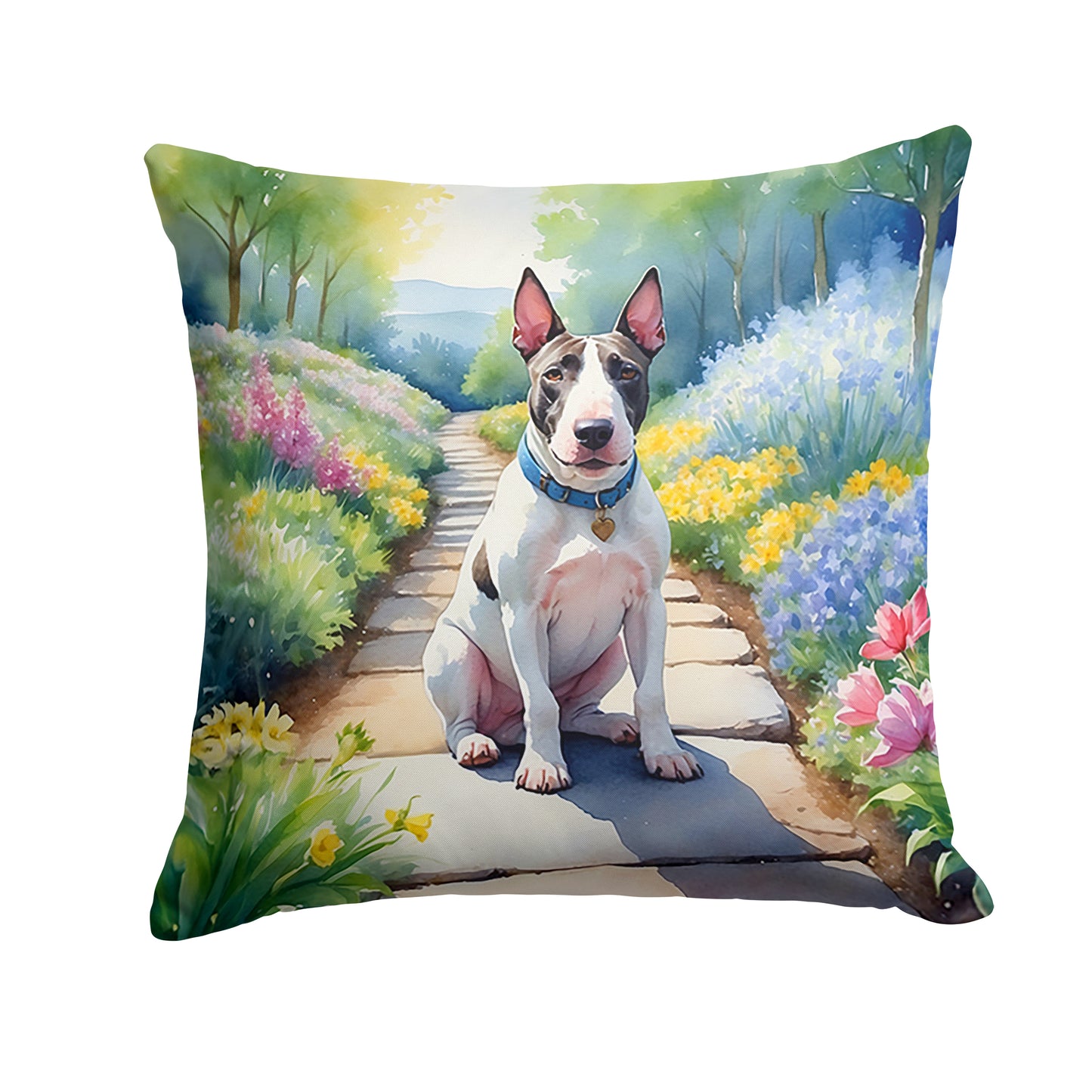 Buy this Bull Terrier Spring Path Throw Pillow