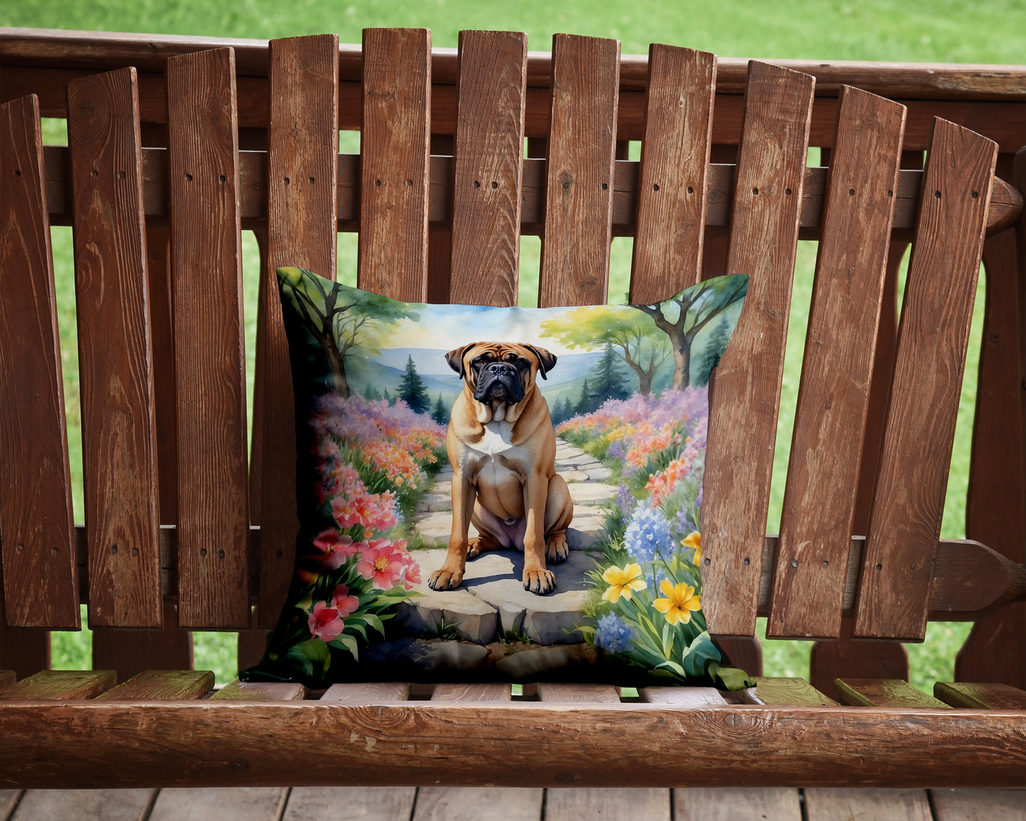 Bullmastiff Spring Path Throw Pillow