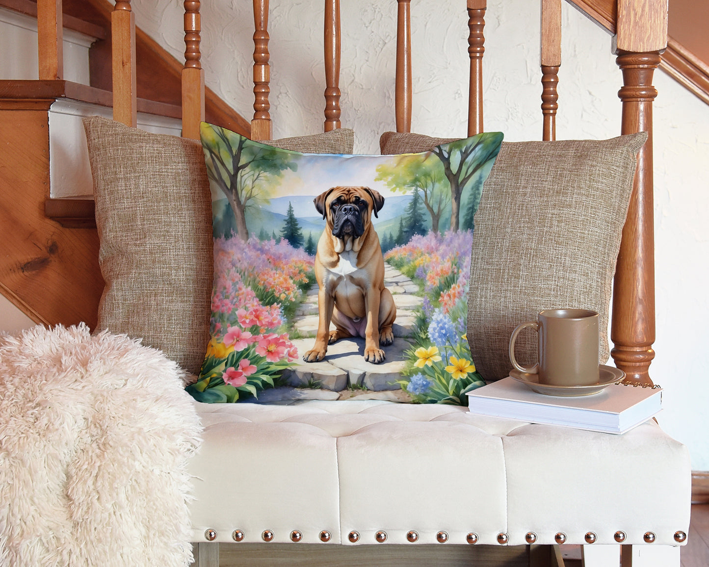 Bullmastiff Spring Path Throw Pillow