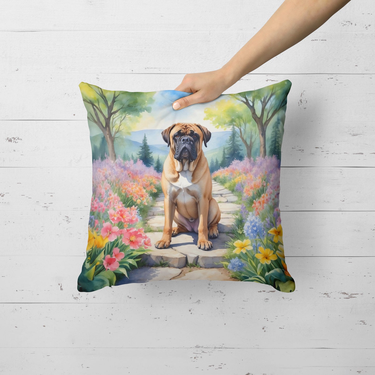 Bullmastiff Spring Path Throw Pillow