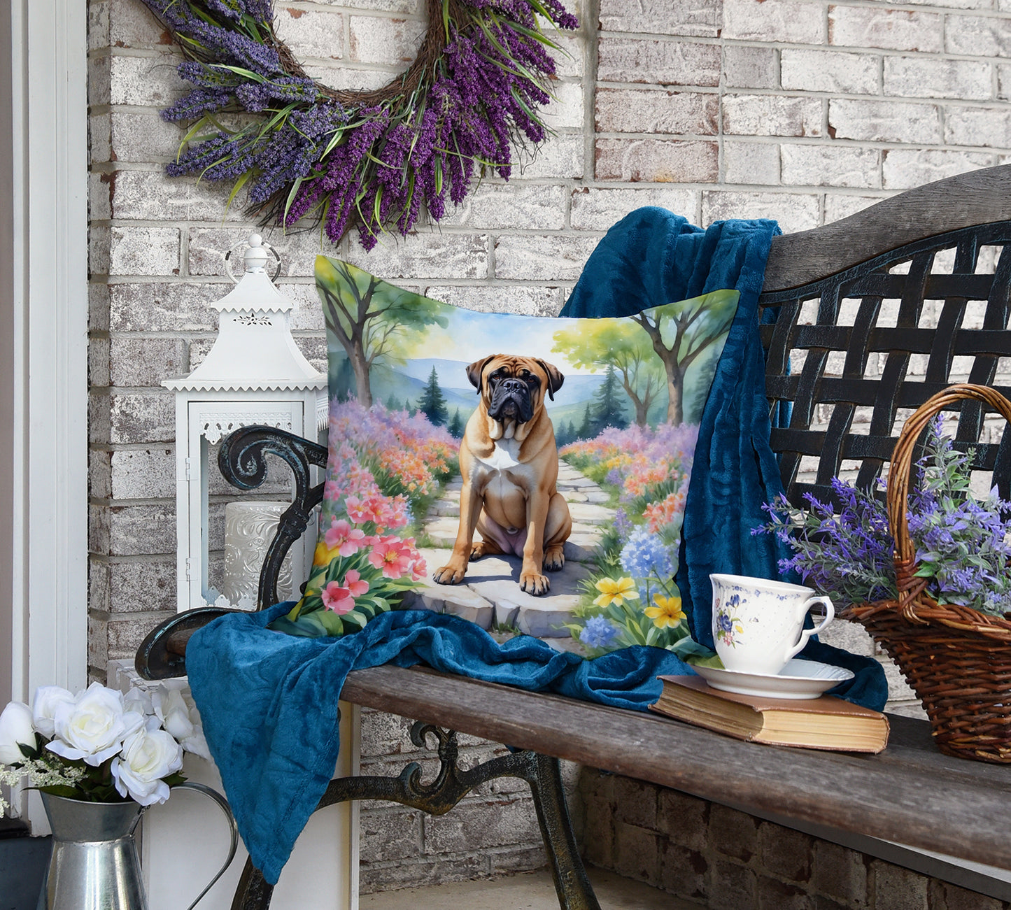 Bullmastiff Spring Path Throw Pillow