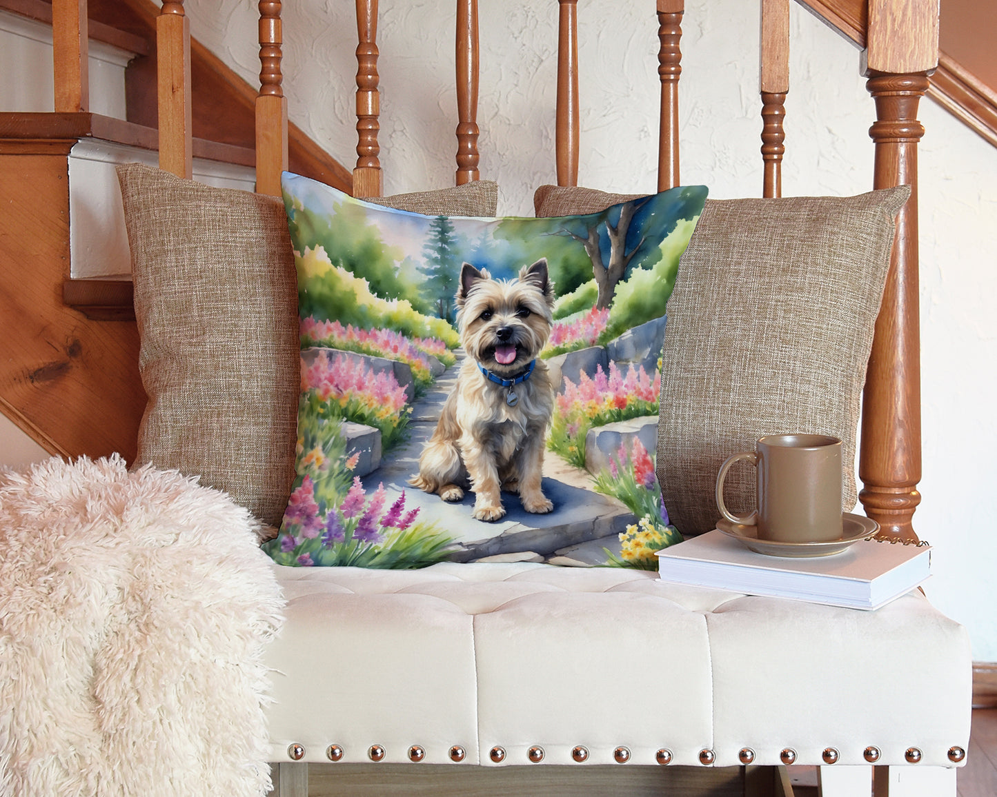 Cairn Terrier Spring Path Throw Pillow