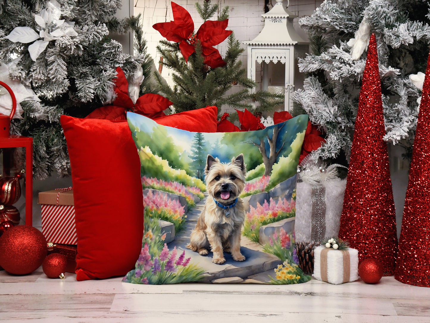 Cairn Terrier Spring Path Throw Pillow