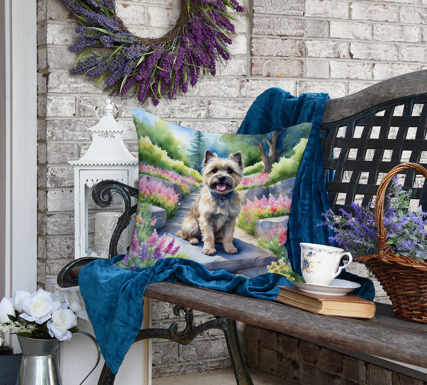 Cairn Terrier Spring Path Throw Pillow