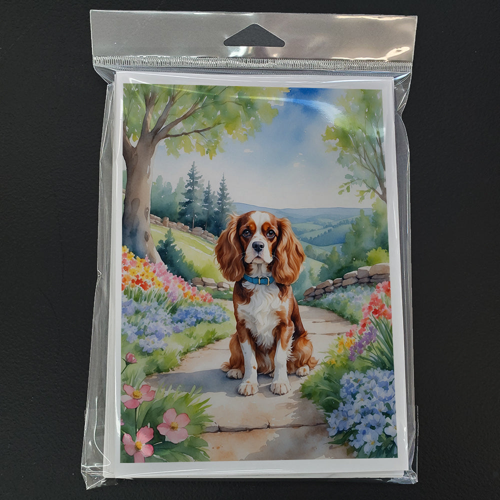 Cavalier Spaniel Spring Path Greeting Cards Pack of 8