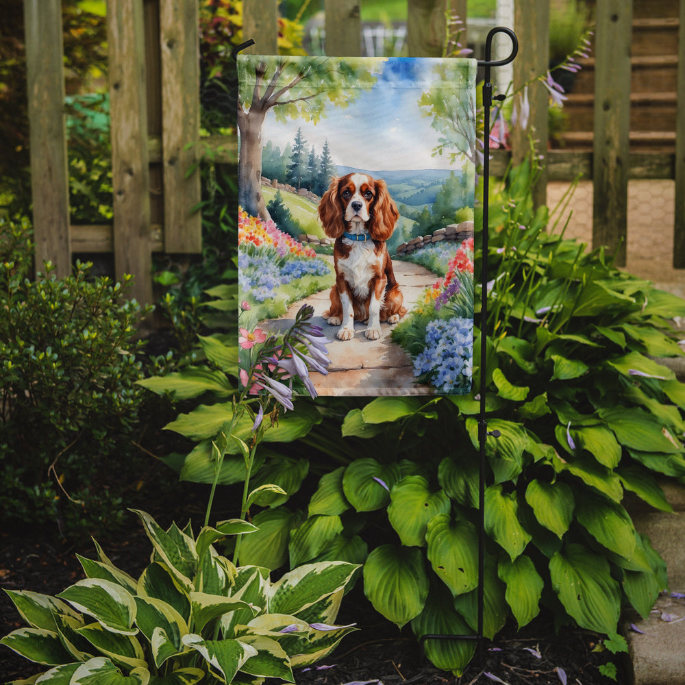 Cavalier Spaniel Spring Path Garden Flag