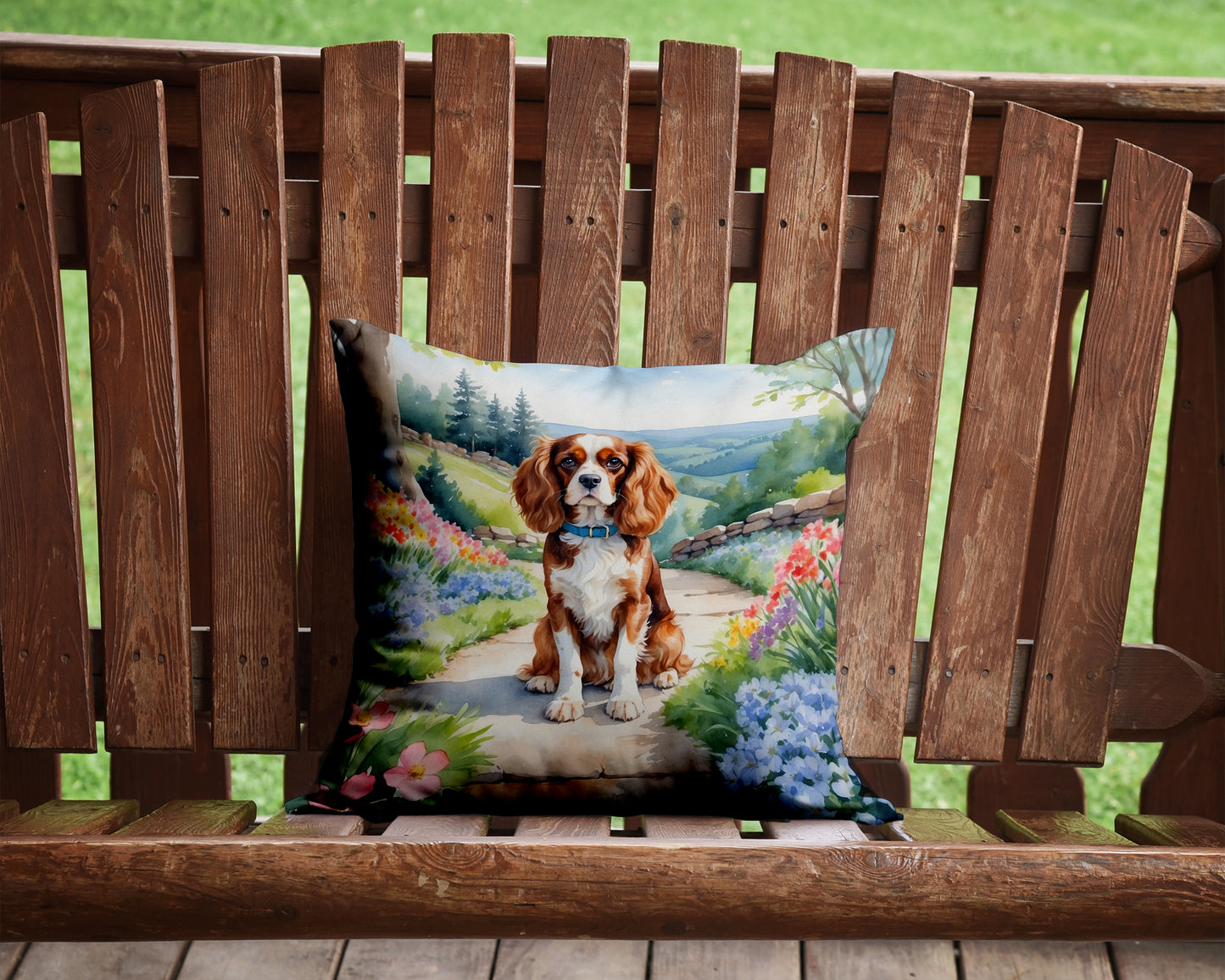 Cavalier Spaniel Spring Path Throw Pillow