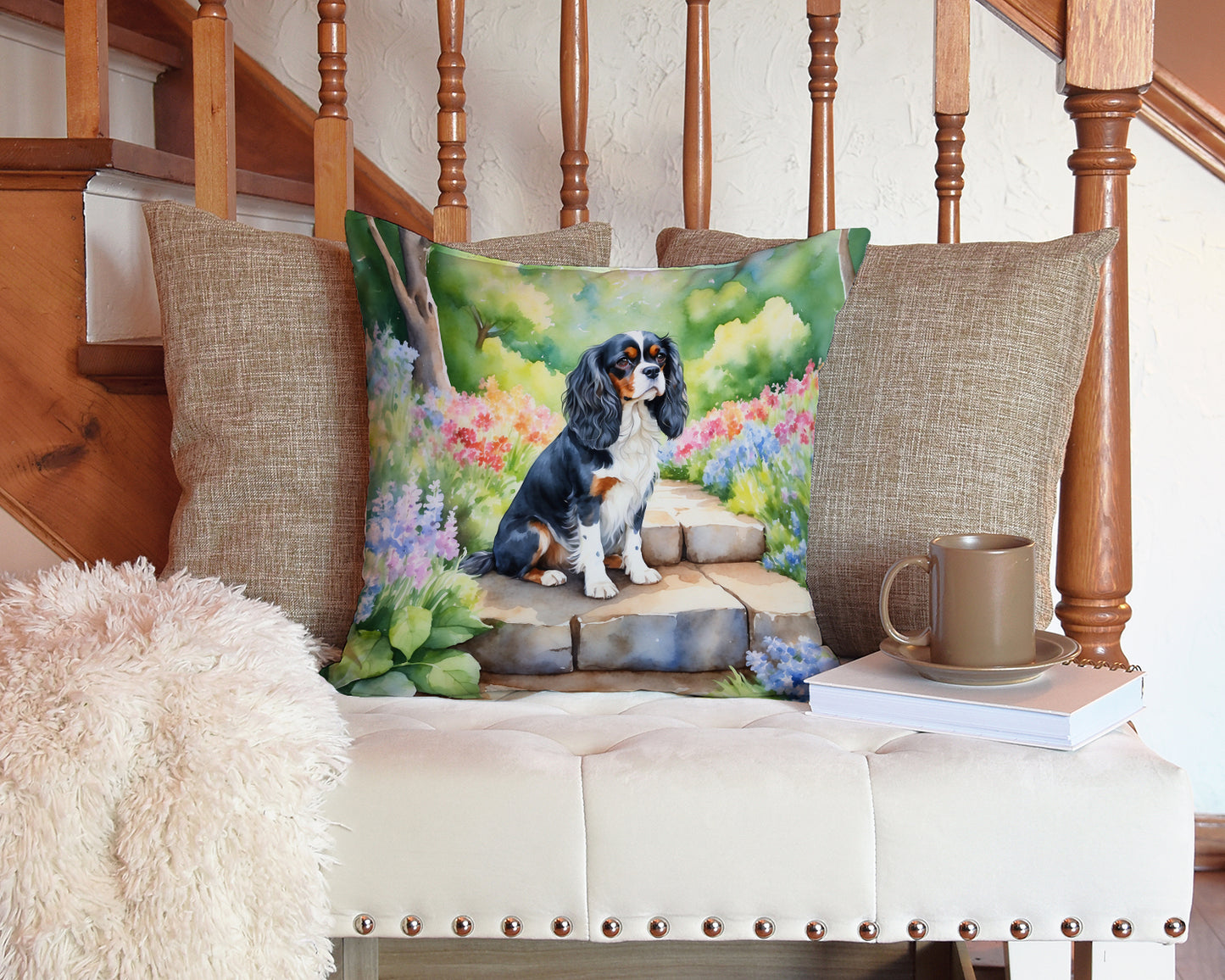 Cavalier Spaniel Spring Path Throw Pillow