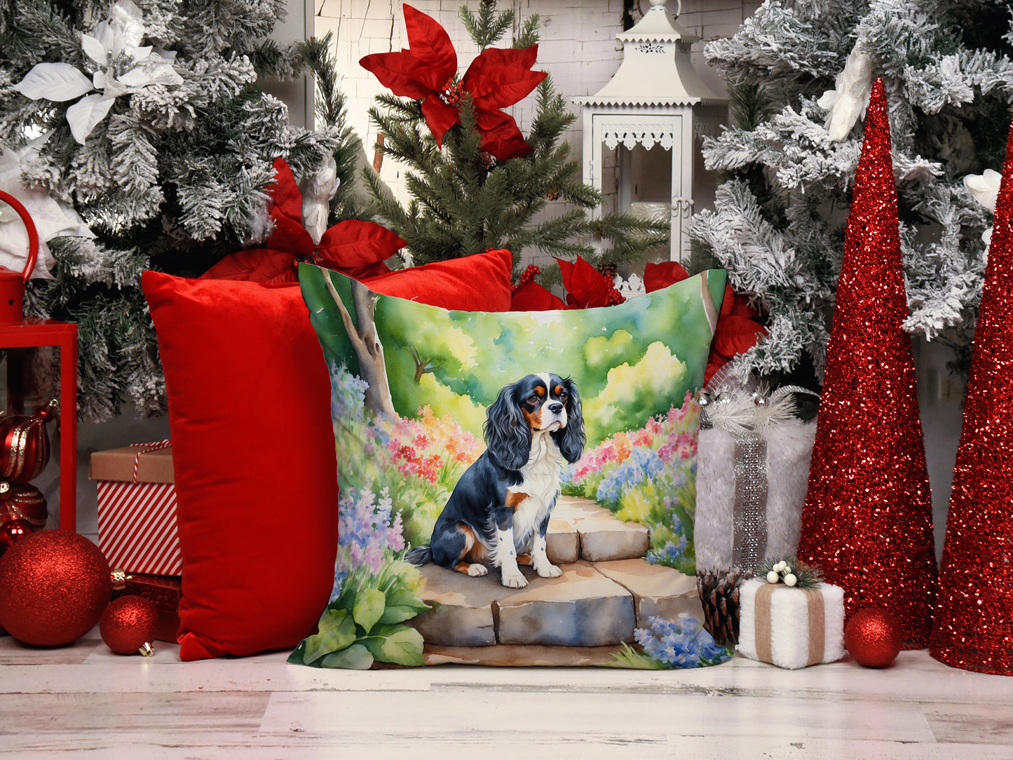 Cavalier Spaniel Spring Path Throw Pillow