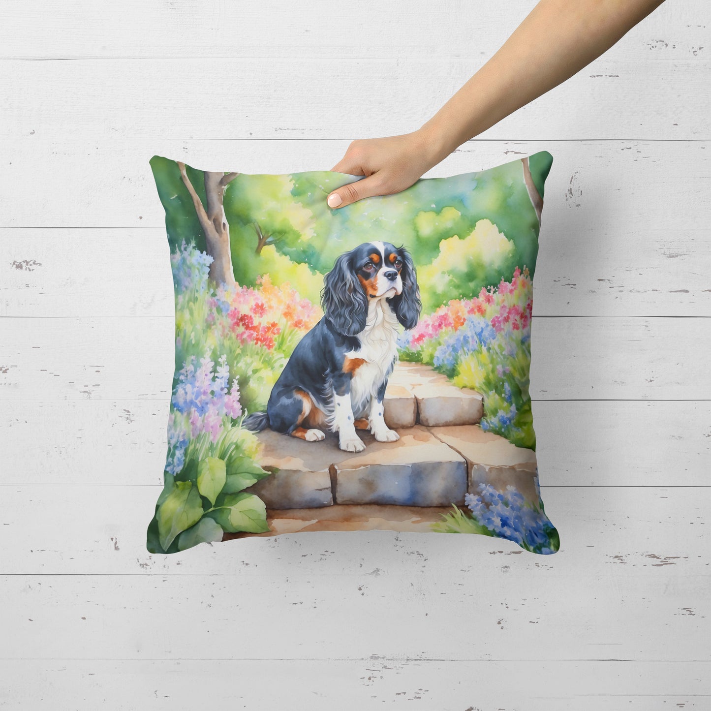 Cavalier Spaniel Spring Path Throw Pillow