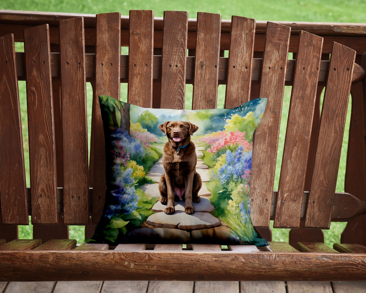 Chesapeake Bay Retriever Spring Path Throw Pillow